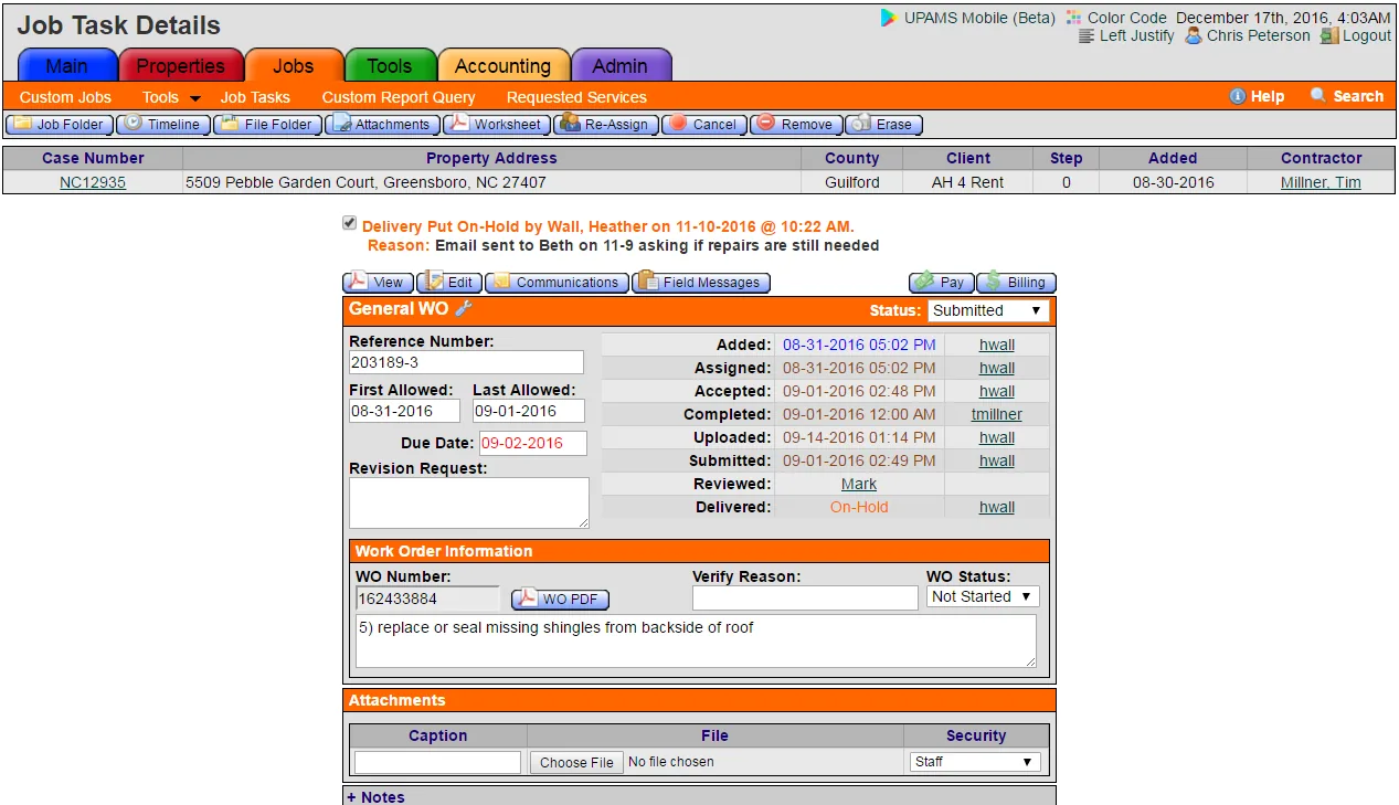Job task details screen